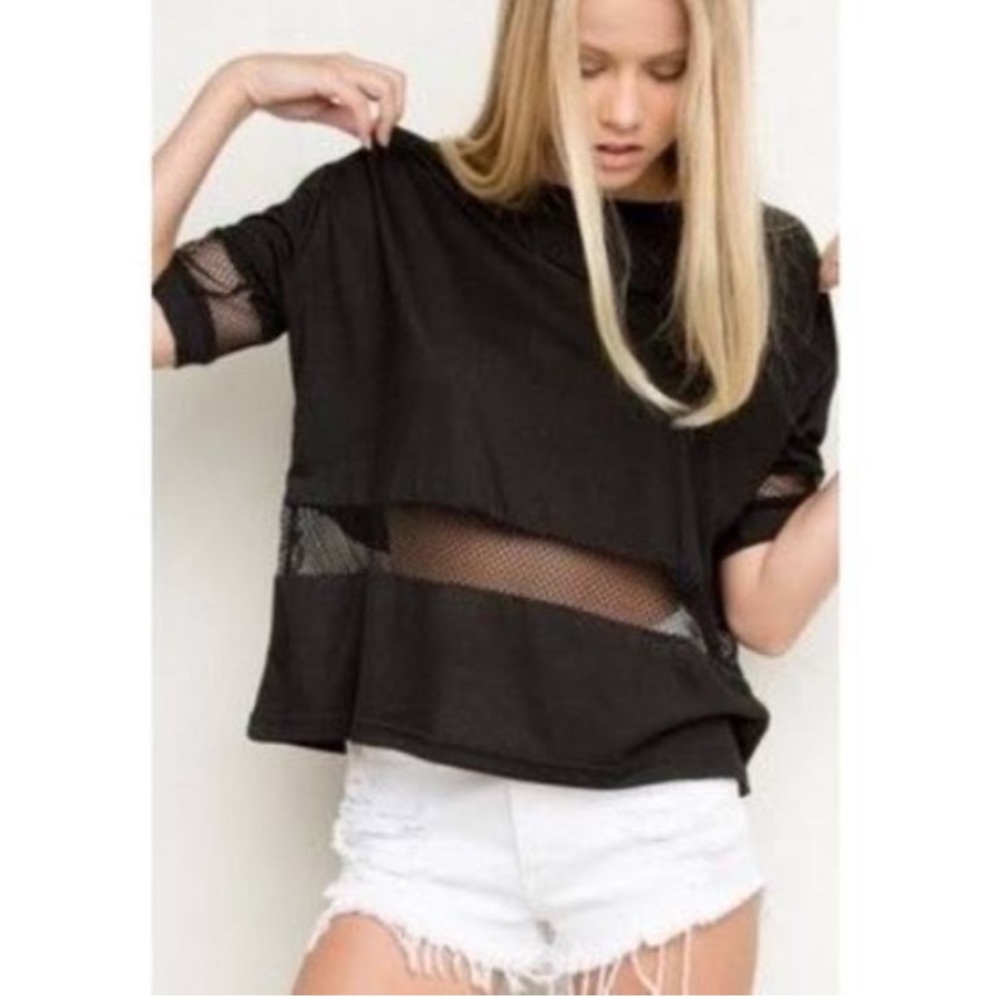 Rare BRANDY MELVILLE black mesh tee!